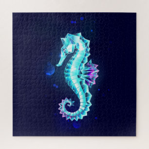 Kristal Ijs Zeepaardje op Blauwe Achtergrond Legpuzzel