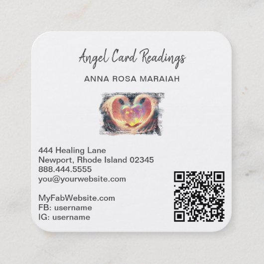 *~* Kristal Opal Hart QR Engel Vleugels AP78 Glow Vierkante Visitekaartje (Achterkant)