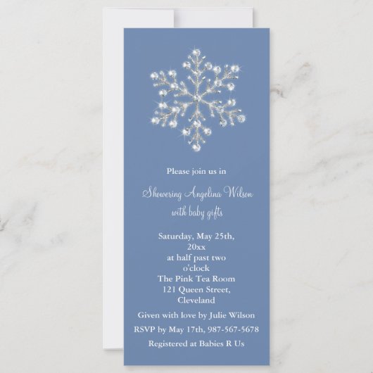 Kristal Snowflake Baby shower Invitation (blauw) Kaart (Voorkant)