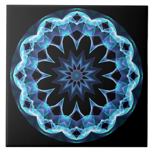 Kristal Star, Abstract blauw mandala Tegeltje (Voorkant)