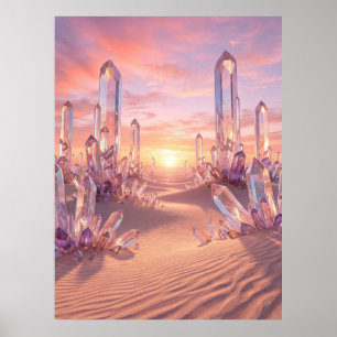 Kristal Woestijn Zonsondergang Fantasie Kunst Poster