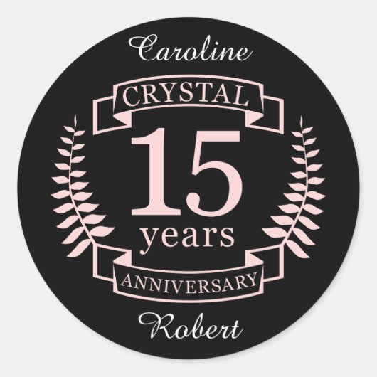 Kristalbruiloft 15 jaar ronde sticker (Voorkant)