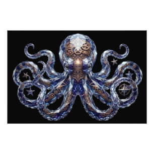 Kristallachtige Steampunk Octopus Foto Afdruk