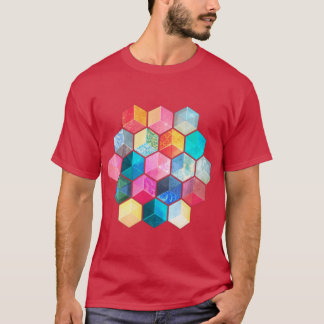 Kristallen Boheemse Honingraat Kubussen kleurrijke T-shirt