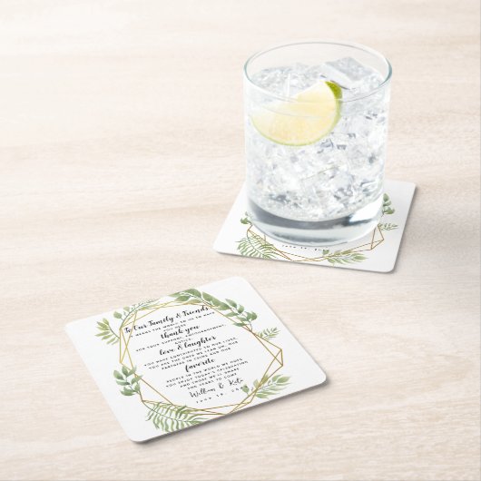 kristallen bruiloft groen feest/bruiloft dank u vierkante kartonnen onderzetter (Insitu)