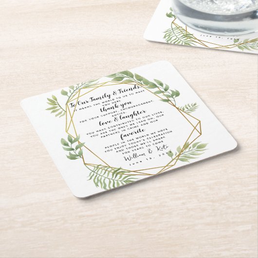 kristallen bruiloft groen feest/bruiloft dank u vierkante kartonnen onderzetter (Schuin)