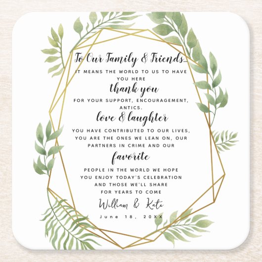 kristallen bruiloft groen feest/bruiloft dank u vierkante kartonnen onderzetter (Voorkant)