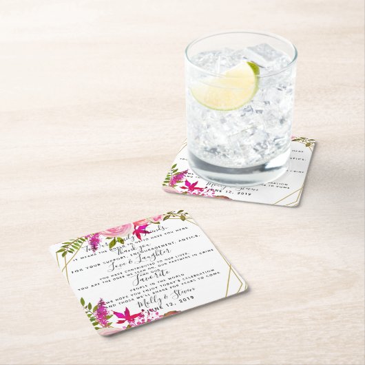 kristallen bruiloft rozen feest / bruiloft Dank u Vierkante Kartonnen Onderzetter (Insitu)