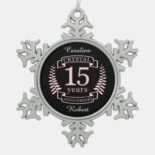 Kristallen huwelijksjubileum 15 jaar tin sneeuwvlok ornament