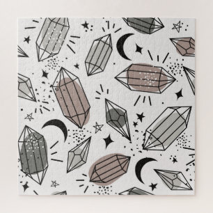 Kristallen, Maan, Sterren, Overlappend Ontwerp. Legpuzzel