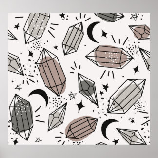 Kristallen, Maan, Sterren, Overlappend Ontwerp. Poster