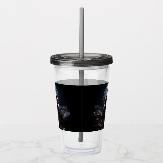 Kristallen schedel met robijnrode ogen Acryl Tumbl Acryl Drinkbeker (Rechts)