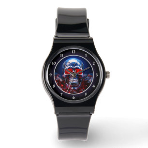 Kristallen schedel met Ruby Red Eyes Watch Horloge