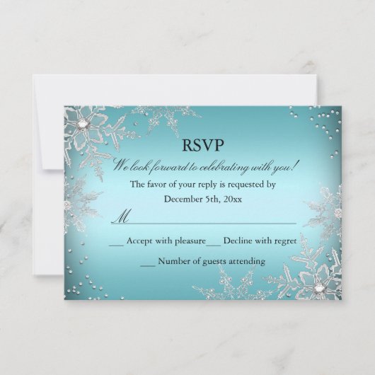 Kristallen Sneeuwvlok Blauwe Kerstfeest RSVP Kaartje (Voorkant)