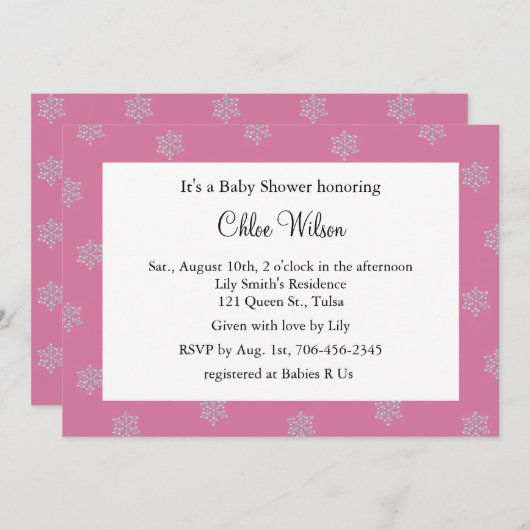 kristalsnowvlokken (roze) kaart (Voorkant / Achterkant)