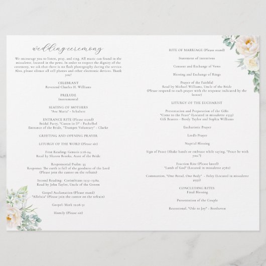 Kristen Catholic Mariage Mass Cérémonie Programme (Dos)