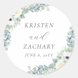 Kristen Elegant Boho Floral Greenery Wedding Favor Ronde Sticker