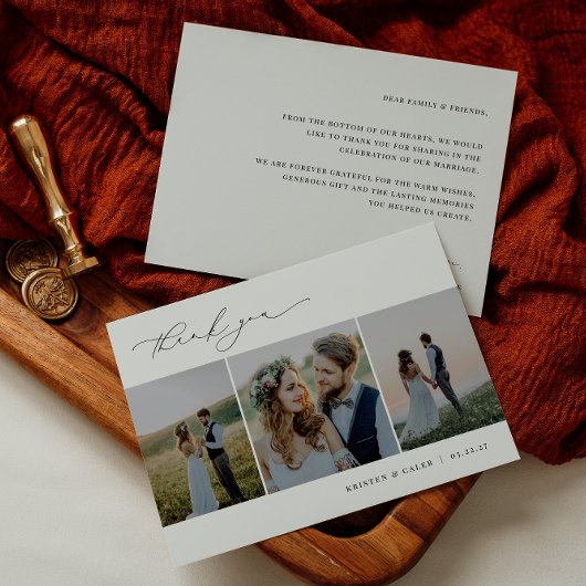 KRISTEN Minimalist 3 foto bruiloft Bedankkaart