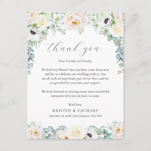 Kristen White Floral Wedding Reception Hartelijk d Briefkaart (Voorkant)