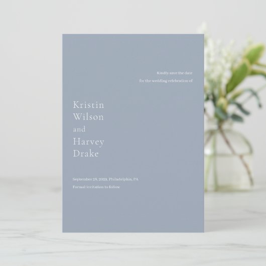 Kristin Dusty Blue Modern Wedding Save The Date (Staand voorkant)