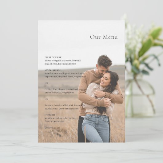 Kristin foto moderne bruiloft menu (Staand voorkant)
