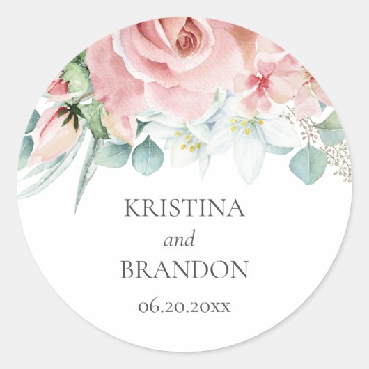 Kristina Floral Pink Boho Chic Wedding Ronde Sticker (Voorkant)