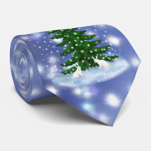 Kristmas spruce witte bunnies stropdas