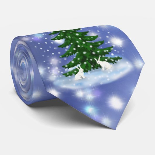 Kristmas spruce witte bunnies stropdas (Opgerold)