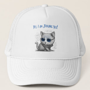 Kritische Kat Oordeelt over Jou Blauwe Tekst Trucker Pet