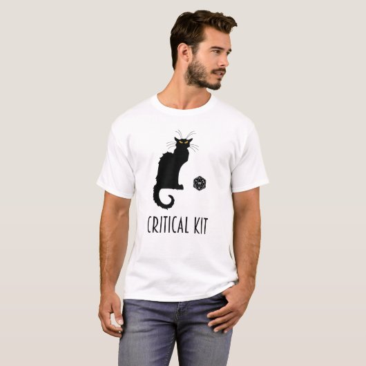 Kritische kit Funny Cat D20 RPG Tabletop Gaming T-shirt (Voorkant volledig)