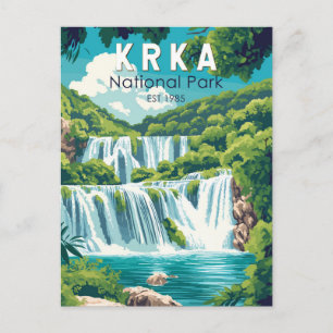 Krka Nationaal Park Kroatië Travel Art Vintage Briefkaart