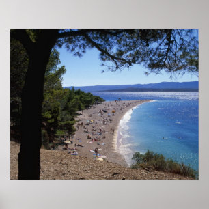 Kroatië, Brac-eiland, Bol, Golden Cape-strand Poster