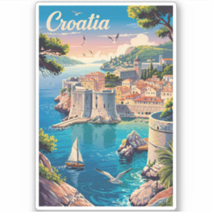 Kroatië Dubrovnik Illustratie Reis Kunst Vintage Sticker
