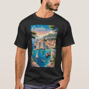 Kroatië Dubrovnik Illustratie Reis Kunst Vintage T-shirt