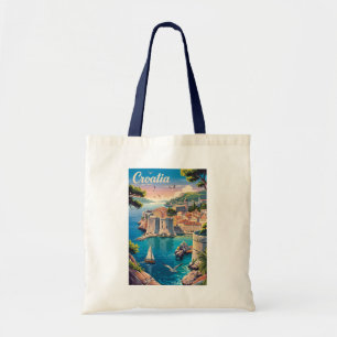 Kroatië Dubrovnik Illustratie Reis Kunst Vintage Tote Bag