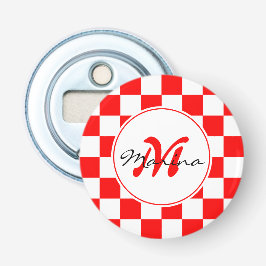 Kroatië | Hrvatska | Geruite naam Monogram Button Flesopener