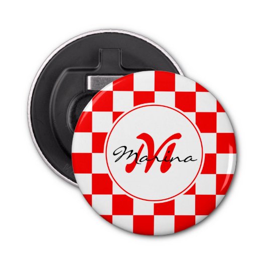 Kroatië | Hrvatska | Geruite naam Monogram Button Flesopener (Voorkant)