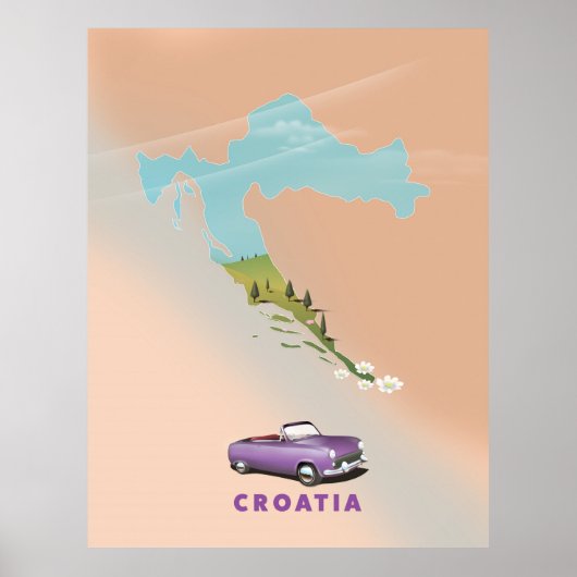 Kroatië kaart geïllustreerde print poster. (Voorkant)