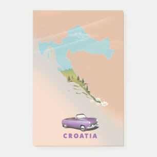 Kroatië kaart geïllustreerde print poster. post-it® notes