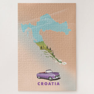 Kroatië Map Illustrated print poster. Legpuzzel