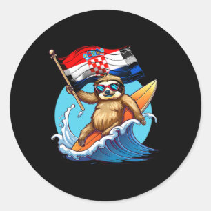 Kroatië Surfen Luiaard Kroatische Vlag Surfen Kroa Ronde Sticker