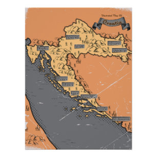 Kroatië Vintage oude kaart Perfect Poster