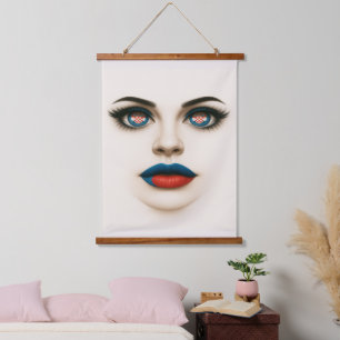 Kroatische Beauty Eyes & Lips Pop Portret Hangend Wandkleed