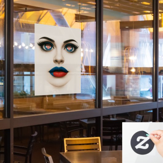 Kroatische Beauty Eyes & Lips Pop Portret Raamsticker (Restaurant Raam)