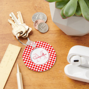 Kroatische rode witte ruitjes met monogram naam sleutelhanger