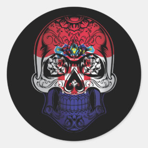 Kroatische schedel en Rozen vlag Ronde Sticker