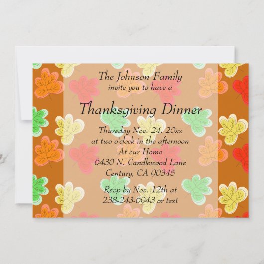 Kroel, Kroel Thanksgiving kalkoen diner Kaart (Achterkant)