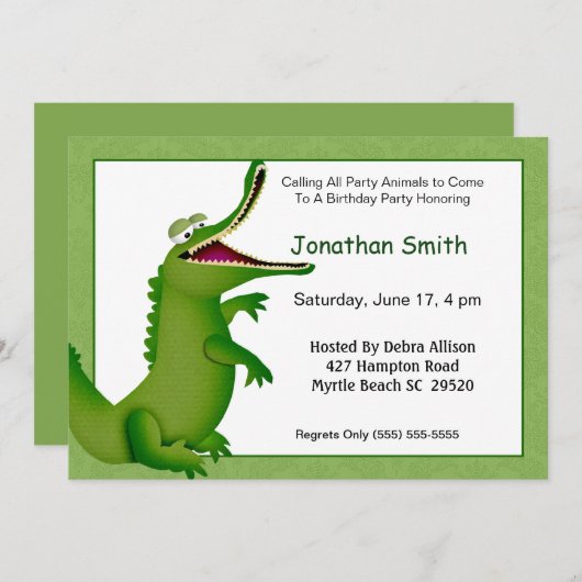 Krokodil/Alligator Birthday Uitnodiging (Voorkant / Achterkant)