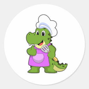 Krokodil als Cook met spatula Ronde Sticker