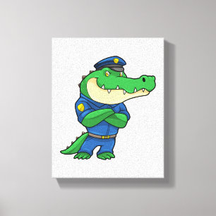 Krokodil als politieagent met uniform canvas afdruk